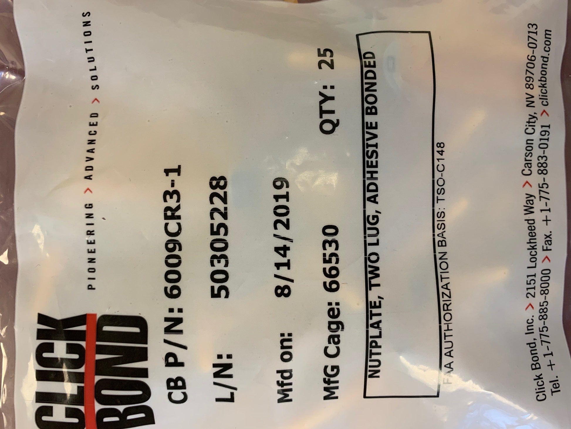 Clickbond CB6009CR3-1 Nut Plate